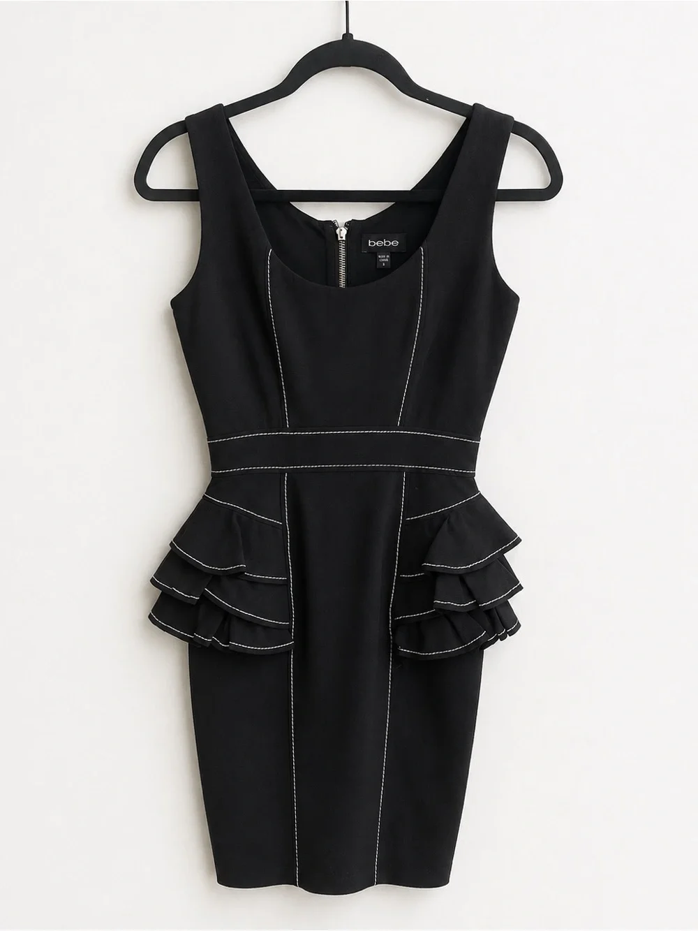 bebe Black Peplum Ruffle Sheath Dress
